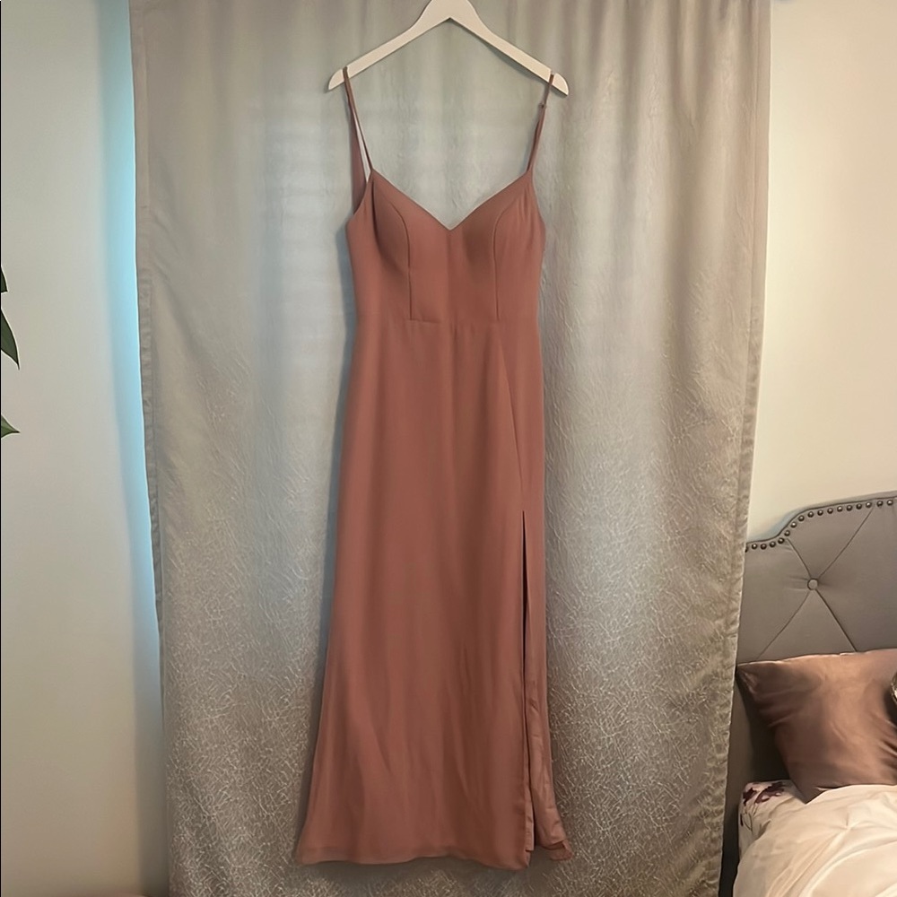 Azazie Pink Sleeveless Spaghetti Strap Maxi Dress